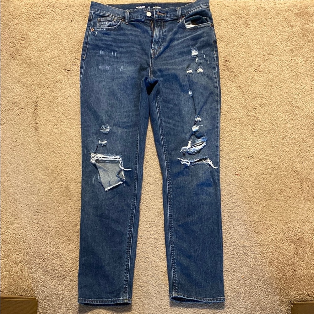 Old Navy Blue Straight Leg Jeans with Distressed Details